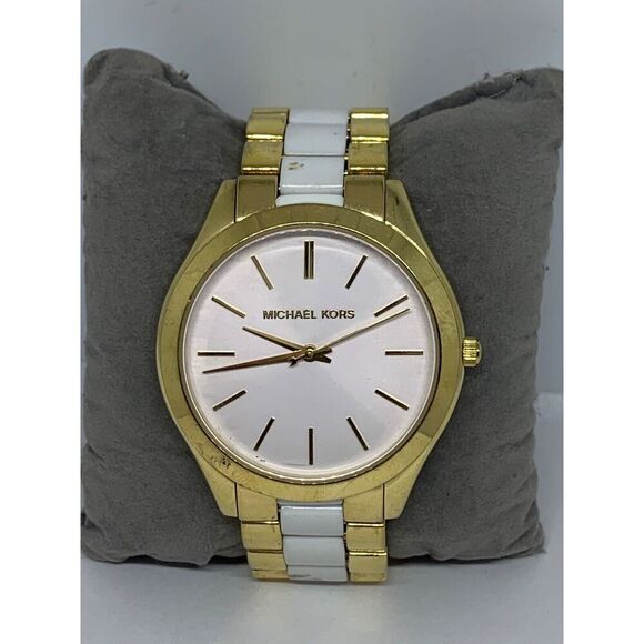 Michael Kors MK4295 Women's Two Tone Analog White Dial Quartz Wrist Watch GE188 - Picture 2 of 11